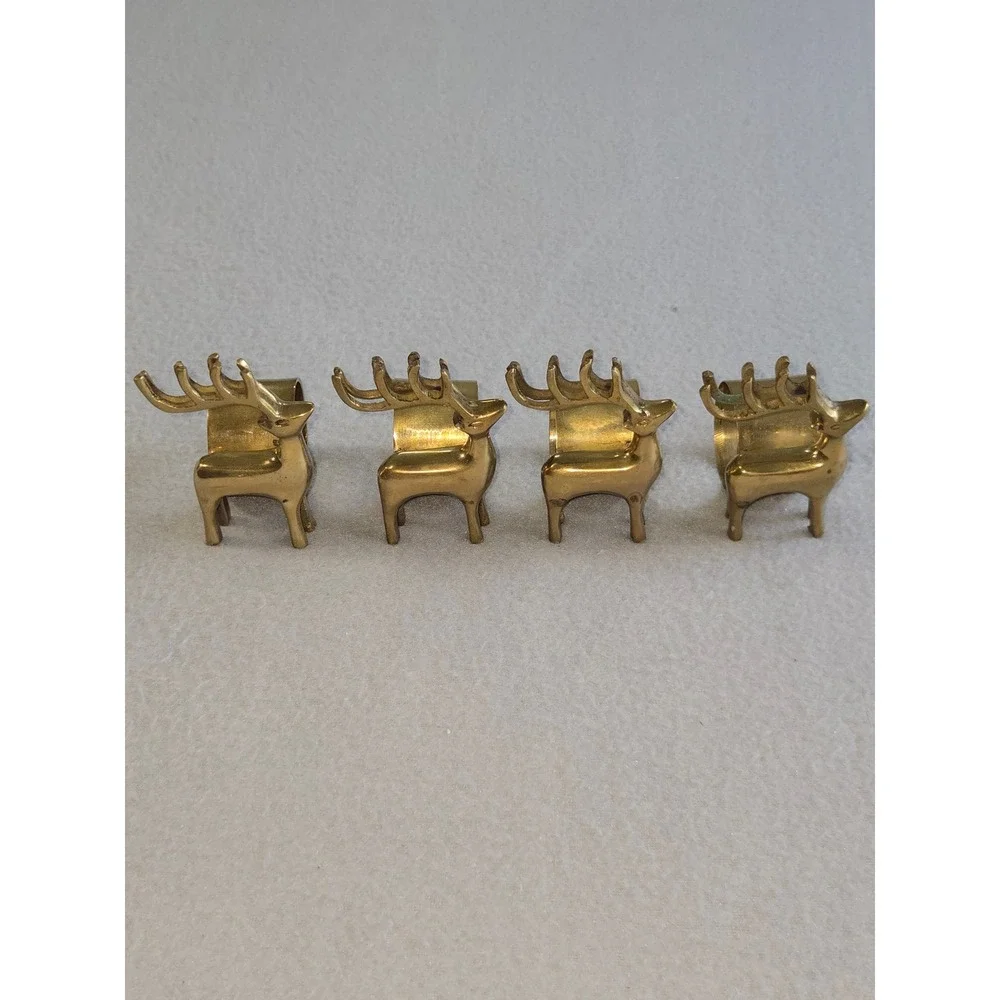 Unbranded Reindeer Napkin Rings Unisex OS Gold Brass Set of 4‎ Holiday Christmas